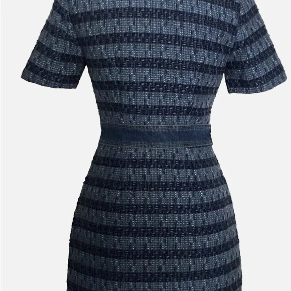 Jason Wu NWT blue tweed with contrasting denim zipper front Mini Dress size L - Picture 4 of 16